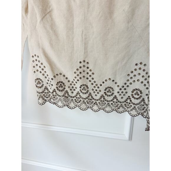 Talbot's 100% Linen Long Sleeve Lace Trimmed Top Size 4 - Picture 5 of 8